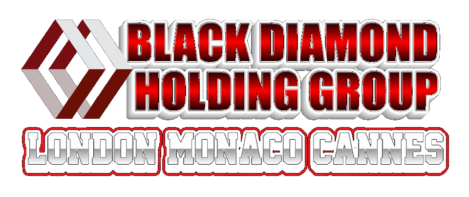 Logo of Black Diamond Holding Group, with the city Londres, Monaco et Cannes.