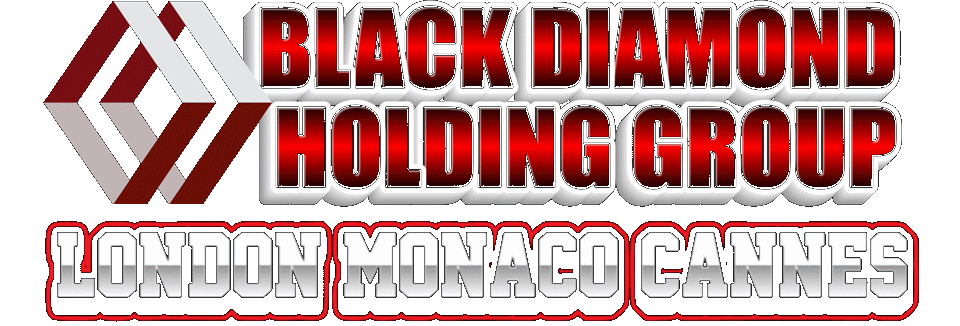 Logo of Black Diamond Holding Group avec les villes Londres, Monaco et Cannes.