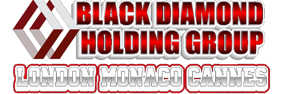 Black Diamond Holding Group logo with geometric design and red and black colors.