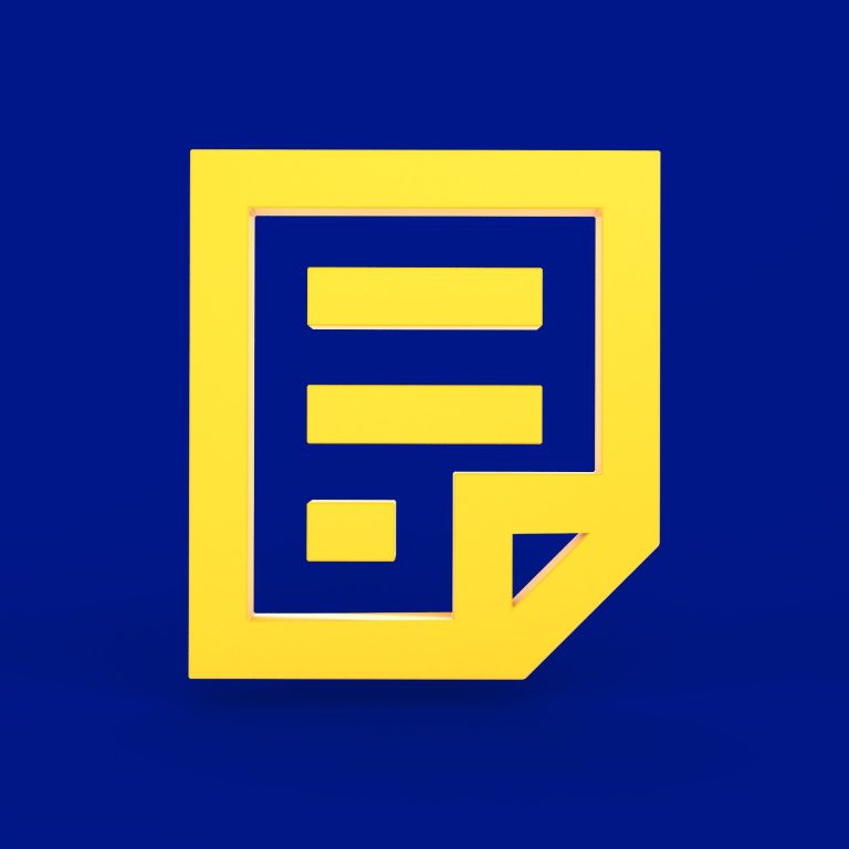 Document icon with blue background, surrounded by a yellow border.